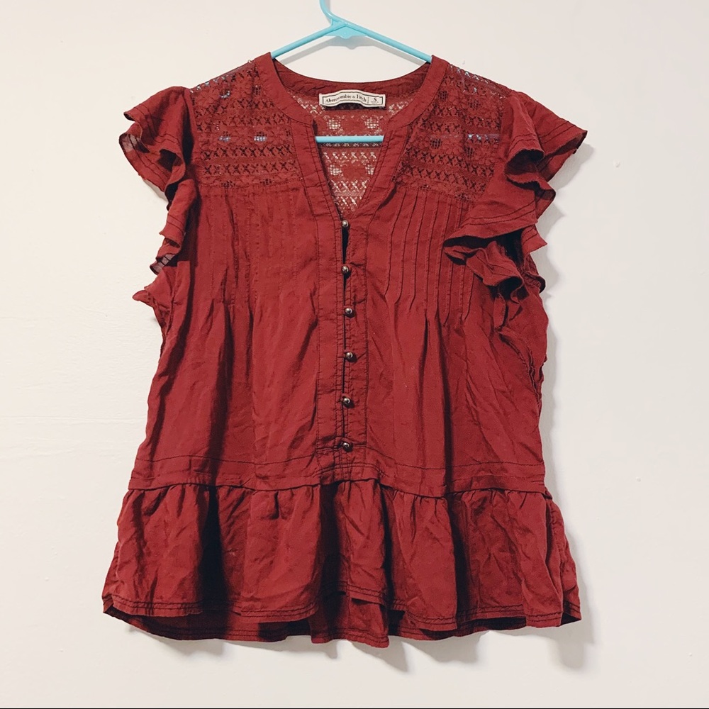Abercrombie & Fitch Red Ruffle Boho Blouse